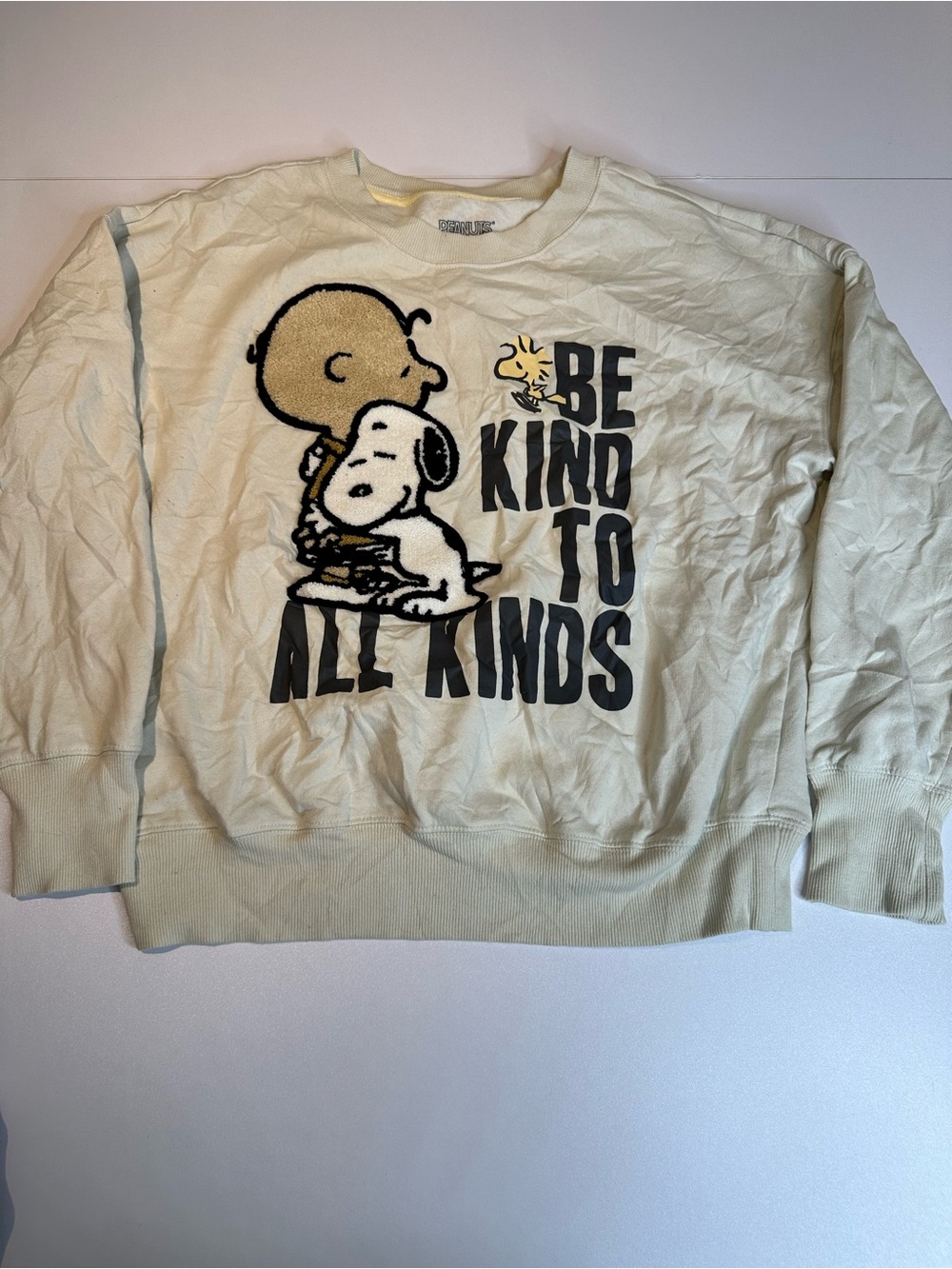 Peanuts Cream and Pale Yellow Ribbed Crewneck Sweatshirt